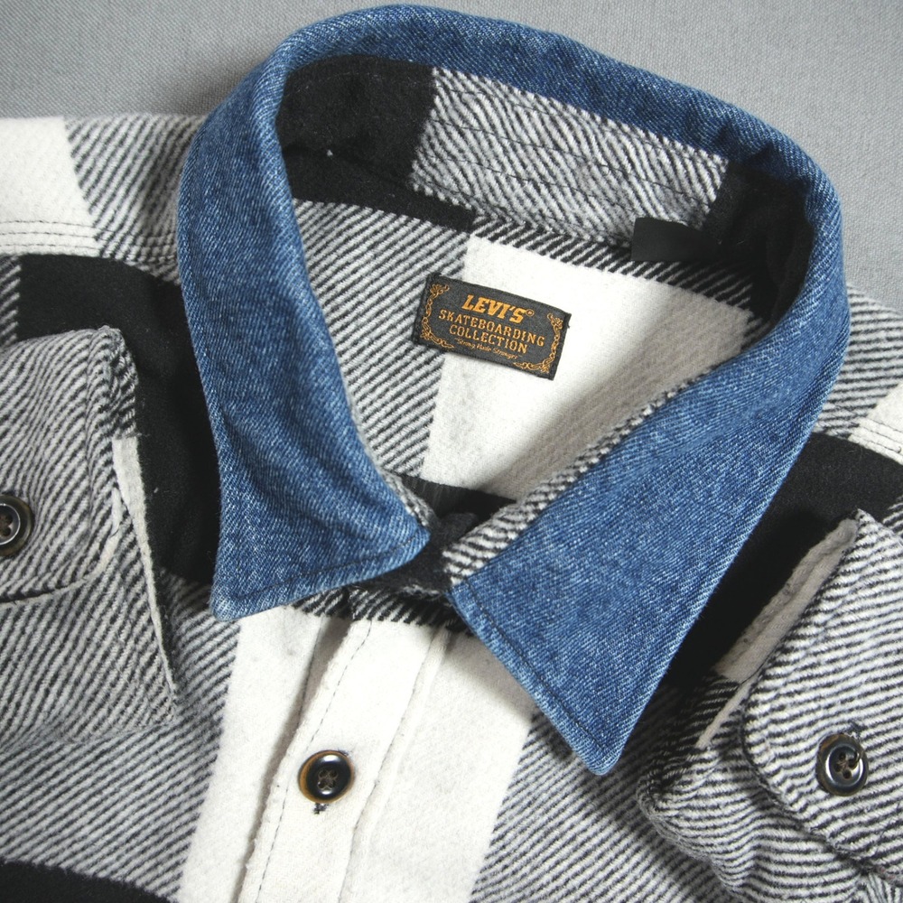 Levi's Skateboarding Wool Blend Buffalo Plaid Denim Collar Men Shirt Jacket M